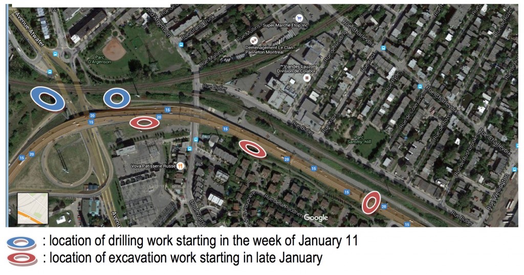 Drilling and excavation work near Highway 15 - January 2016