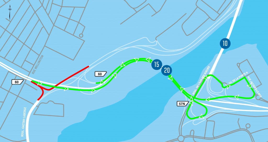 Fermeture Sortie 60 - A15 Sud - Detour Ile-Des-Soeurs